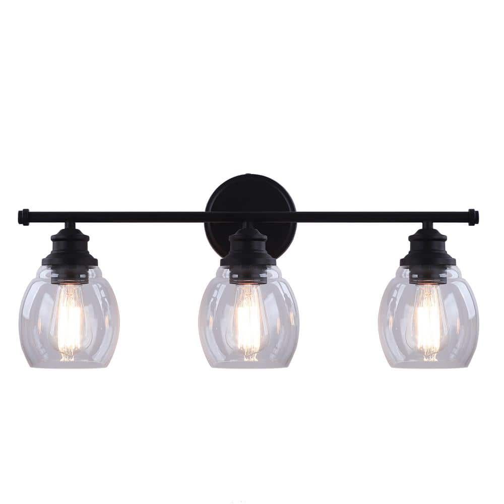 24" Oil Rubbed Bronze 3-Light Vanity Fixture with Clear Glass Shades