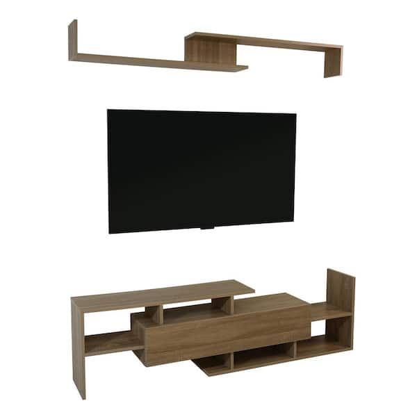 Leisuremod Surrey Modern Oak Wood TV Stand with MDF Shelves and Bookcase