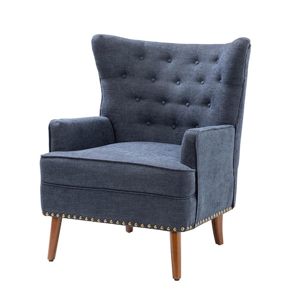 JAYDEN CREATION Laomedon Navy Armchair with Nailhead Trim