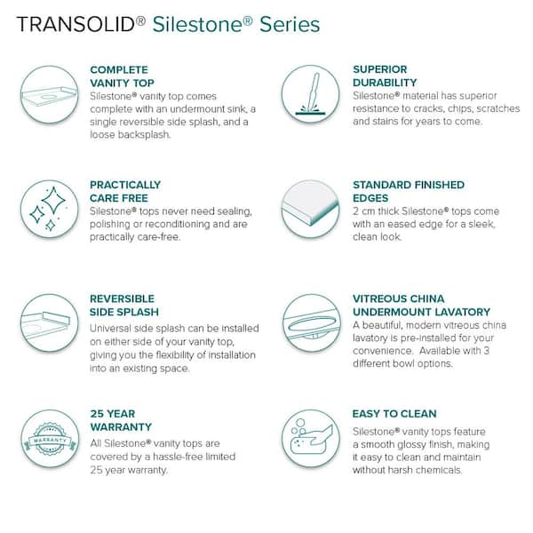 Transolid Silestone 57.5 in. W x 22.25 in. D Quartz White