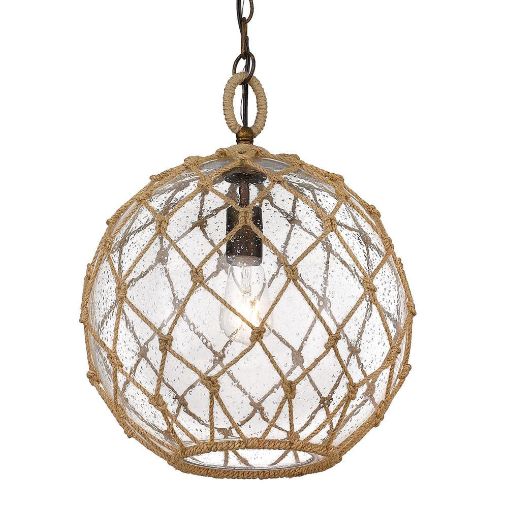Burnished Chestnut Globe Pendant with Seeded Glass and Rope