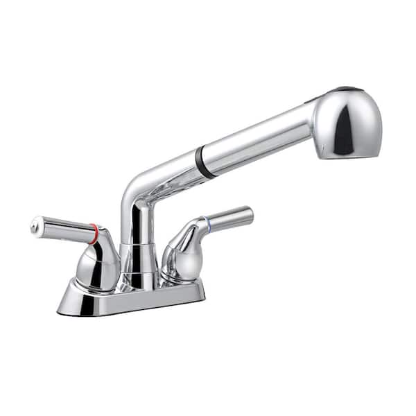 Wudkey 8 in. H x 10.1 in. W x 9.8 in. D Chrome Utility Sink Faucet, Laundry Room Faucet with Pull Out Sprayer