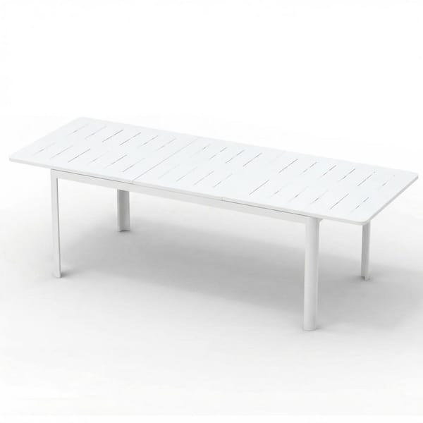 65 in. Rectangle Ivory Metal Outdoor Dining Table with Extension