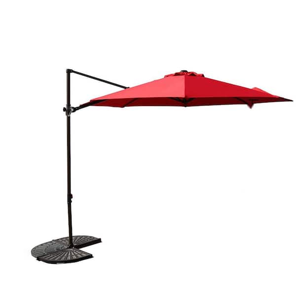 Unbranded 10 ft. Aluminum Cantilever Patio Umbrella With Cross Base, Outdoor Offset Hanging 360-Degree, Brick red