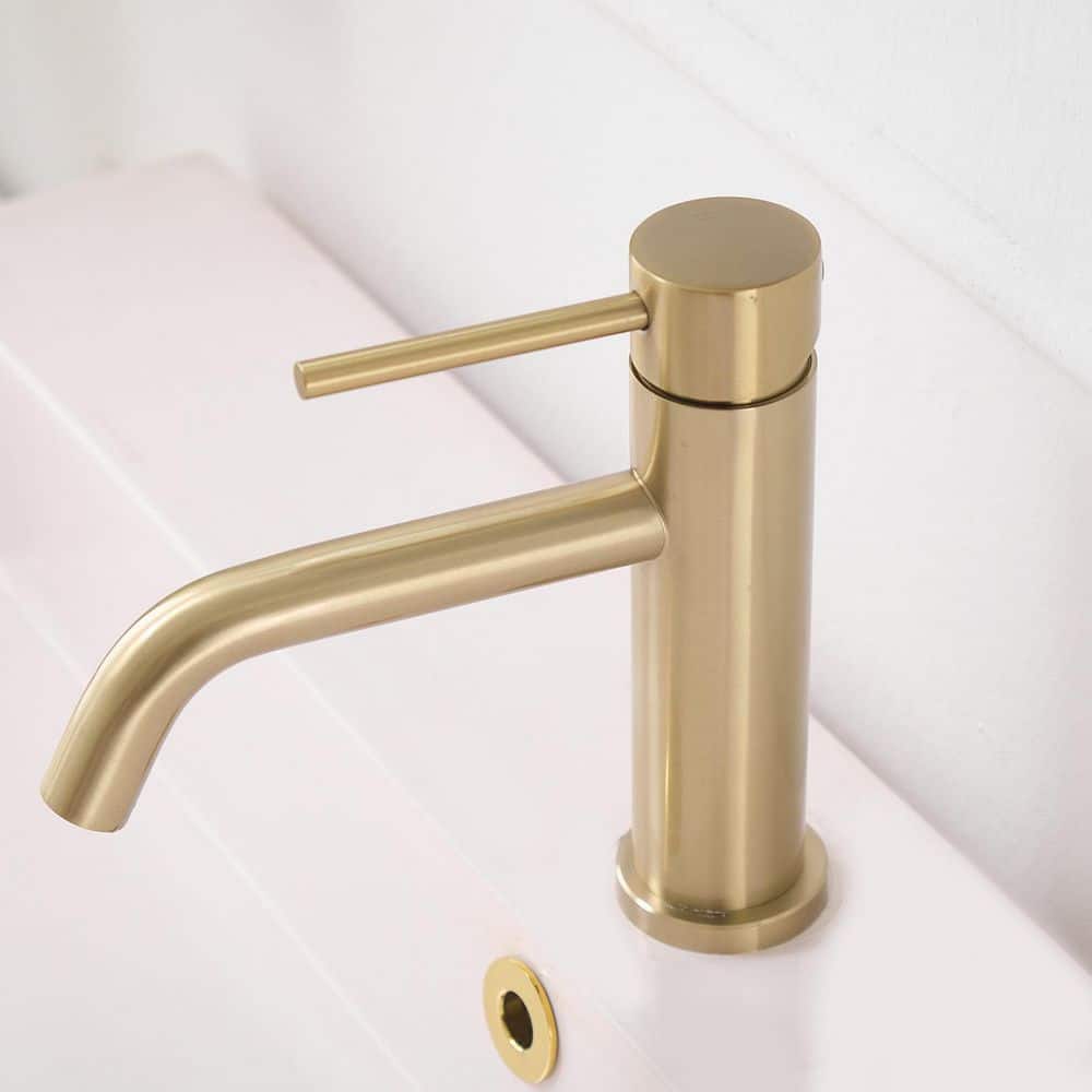 Brushed Gold Single Handle Low-Arc Bathroom Faucet with Drain