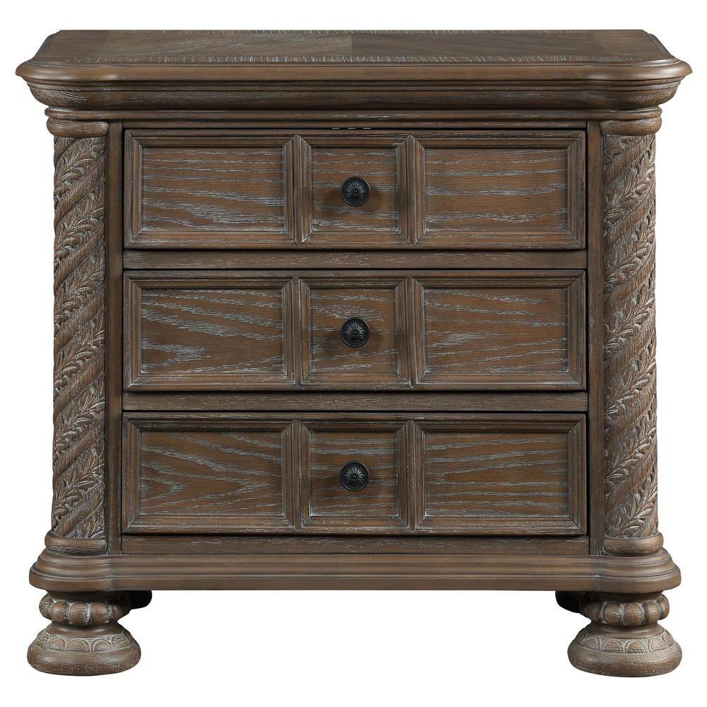 Emmett Walnut 3-Drawer Traditional Wood Nightstand