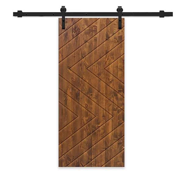 CALHOME 30 in. x 80 in. Walnut Stained Pine Wood Modern Interior Sliding Barn Door with Hardware Kit