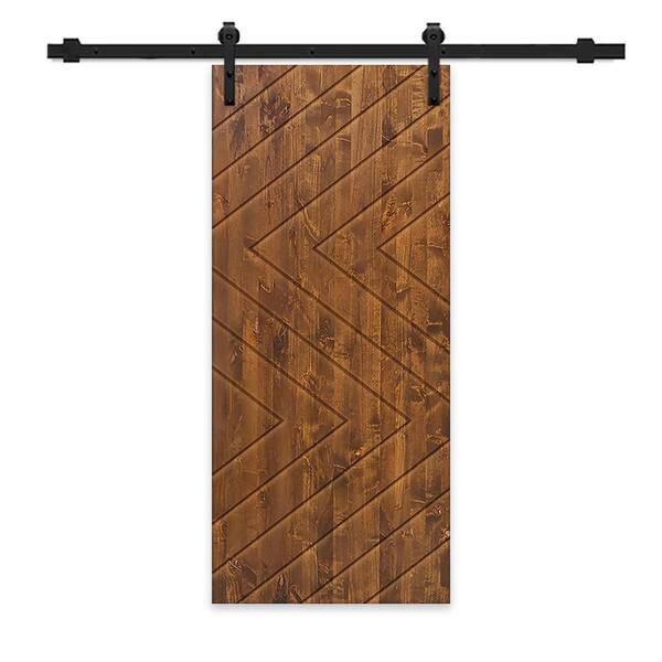 CALHOME 36 in. x 84 in. Walnut Stained Pine Wood Modern Interior Sliding Barn Door with Hardware Kit
