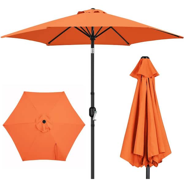 Yaheetech 9 ft. Patio Umbrella 95 in. H 6-Ribs Market Umbrella with Push Button Tilt and Crank, Orange