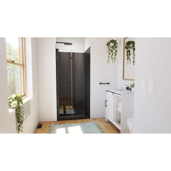 32 in. L x 32 in. W x 76-3/4 in. H Center Drain Alcove Shower Stall Kit in Matte Black