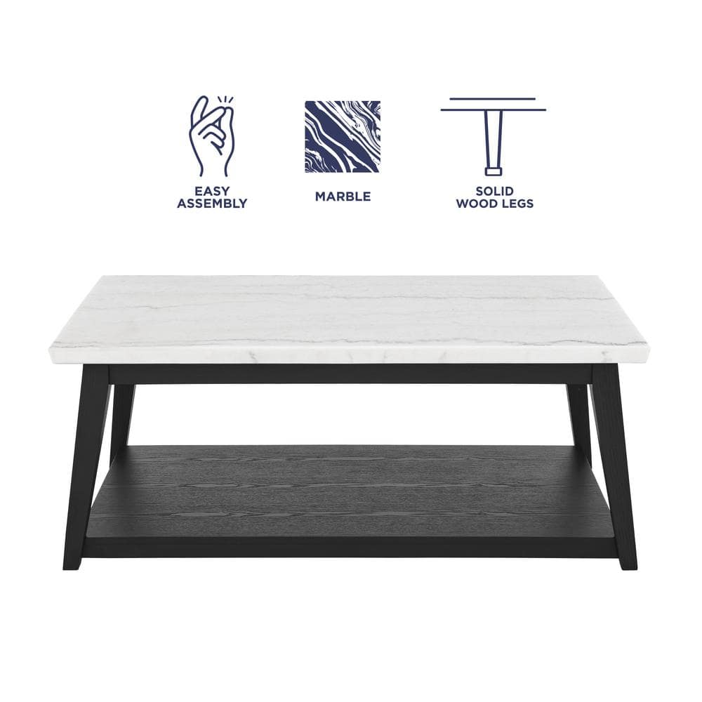 Vida 48" White Marble Top Black Wood Coffee Table