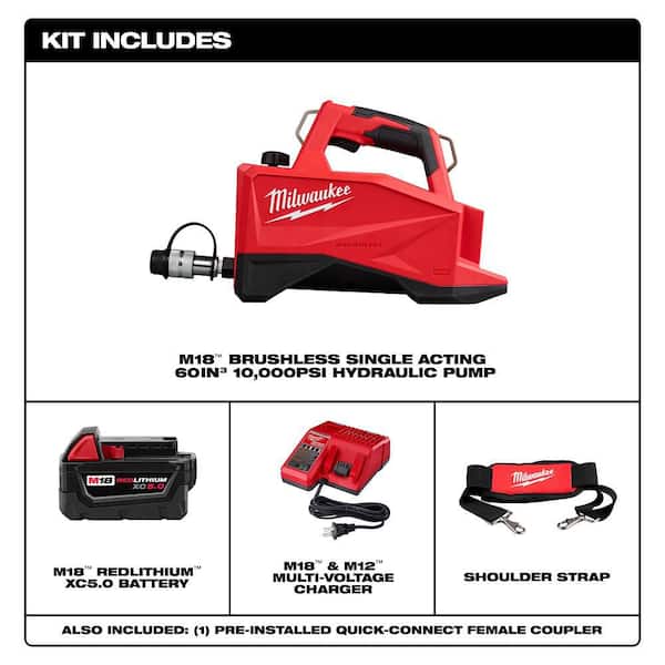 M18 18V Brushless Single Acting 60in3 10,000psi Hydraulic Pump