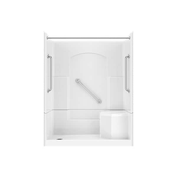 Accessible Living Alliance Plus 60 in. L x 32 in. W x 77.5 in. H Alcove LH Drain Curtain Rod Shower Kit, Stainless Steel