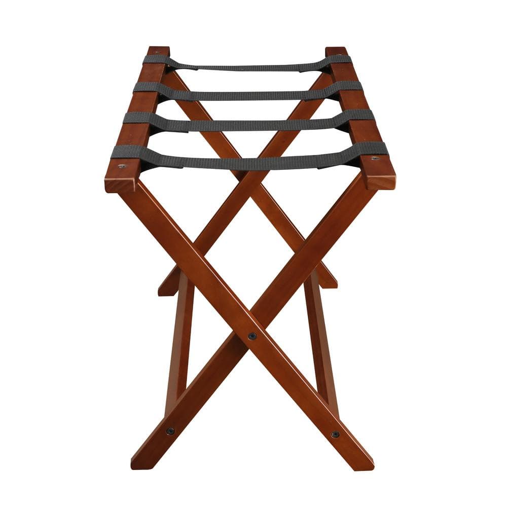 Walnut Extra Wide Folding Luggage Rack with Black Straps