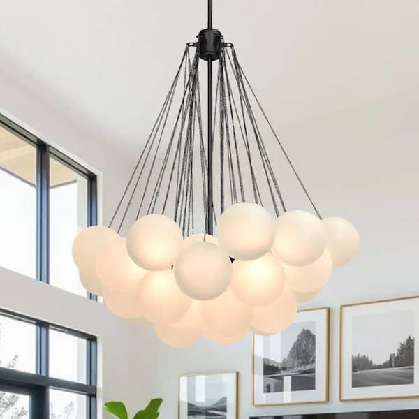 Y'INSP 3-Light Balck Cluster Globe Bubble Chandelier with Frosted Glass Shades (No Bulbs Included)
