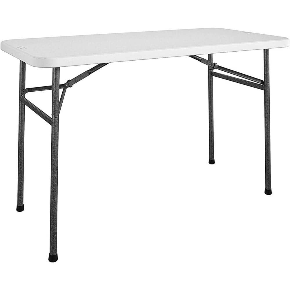 4 ft. White Rectangle Plastic Indoor and Outdoor Straight Folding Utility T