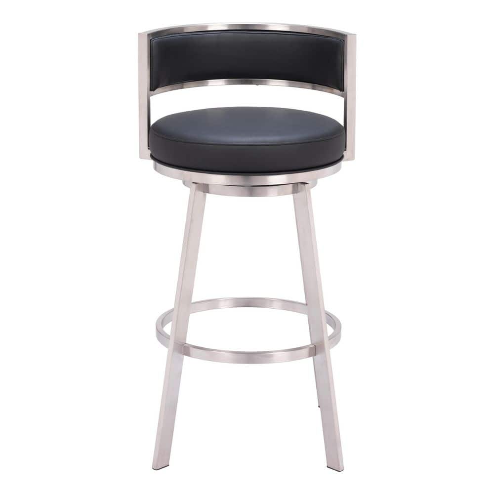 Black Leather and Metal Swivel Counter Stool