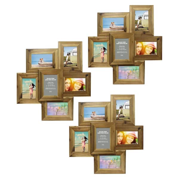 Unbranded 3-Pack 6-Opening Natural Wood 4x6c Hanging Collage Picture Frame