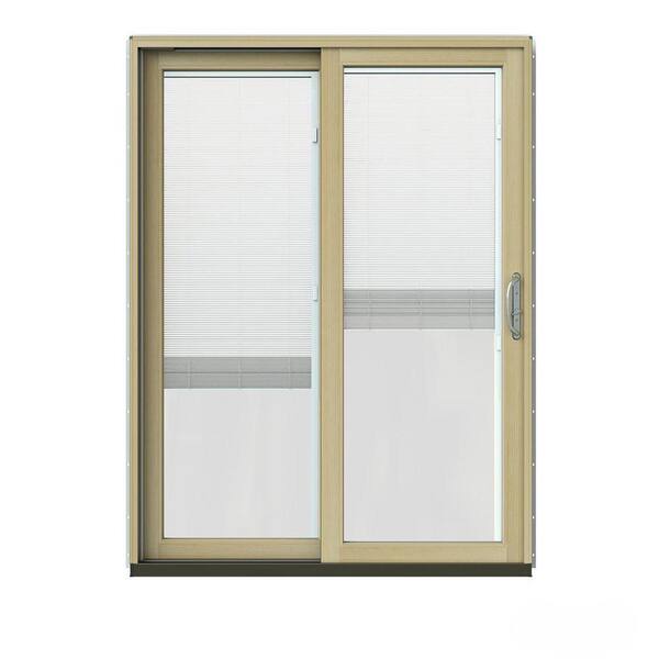 JELD-WEN 60 in. x 80 in. W-2500 Contemporary Brown Clad Wood Left-Hand Full Lite Sliding Patio Door w/Unfinished Interior