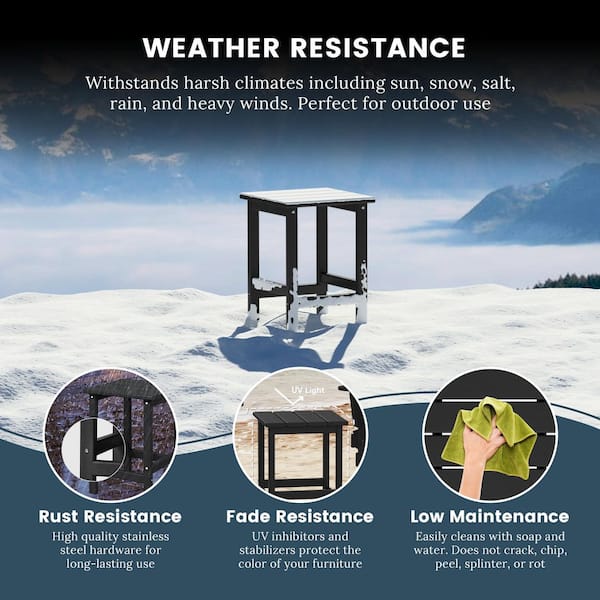 Harlo 3-Piece Black Fade Resistant HDPE Plastic Reclining Outdoor Patio Chaise Lounge Arm Chair and Table Set