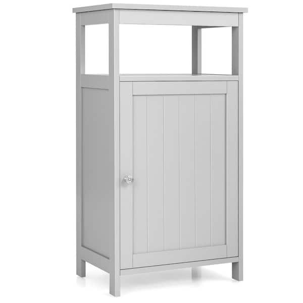 Costway Bathroom Wooden Floor Cabinet 18 in. W x 12 in. D x 33 in. H Wood Freestanding Linen Cabinet in Gray