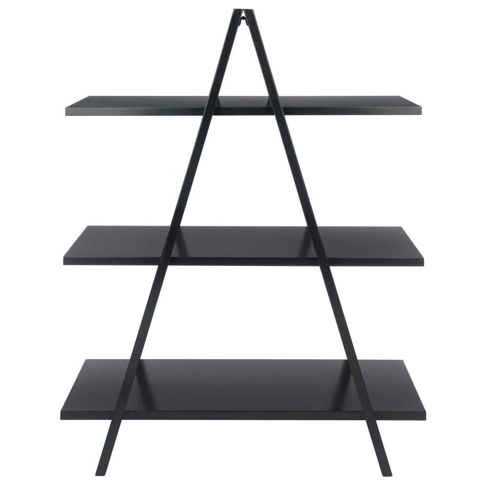 Black Wood 3-Tier A-Frame Ladder Shelf