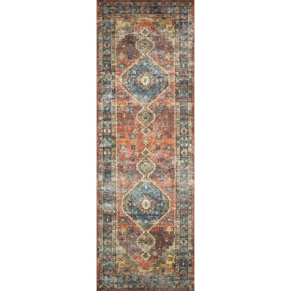 Blue and Rust Oval 6' x 9' Wool and Synthetic Area Rug