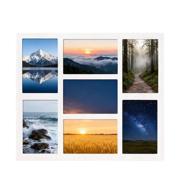 7-Opening 4 in. x 6 in. White Wood Collage Frame for Wall Decor