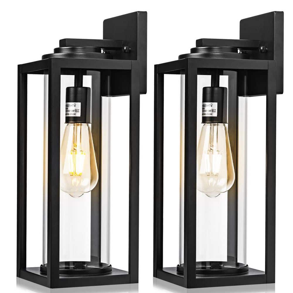 2-Light Black LED Wall Sconce with Clear Glass Shade, Waterproof Outdoor Light Fixture for Porch or Garage, No Bulbs price history on PriceWatchPro