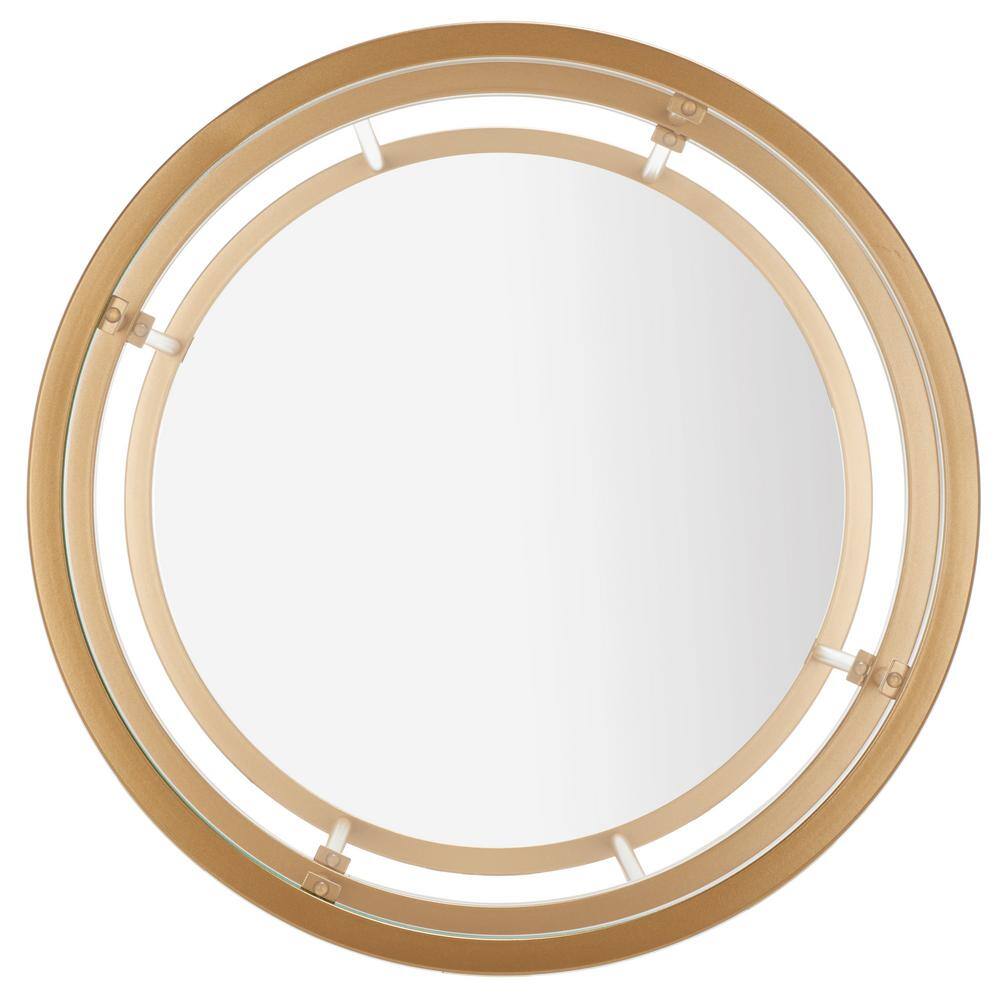 Gold and Clear Round Metal Glass Accent Table with Shelves