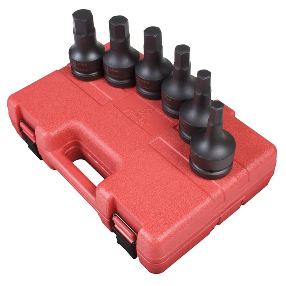 SUNEX TOOLS 1 in. Drive Metric Impact Hex Driver Impact Set(6-Piece ...