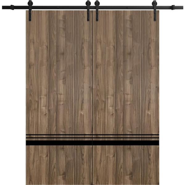 Sartodoors 24 in. x 84 in. 2 Panel Walnut Solid Wood with Honeycomb MDF Sliding Barn Door with Hardware Kit