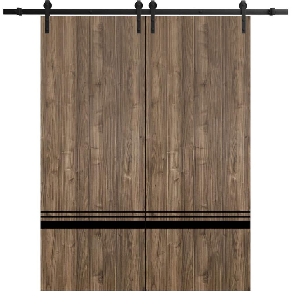 30 in. x 96 in. 2 Panel Walnut Solid Wood with Honeycomb Sliding Barn Door with Hardware Kit price history on PriceWatchPro