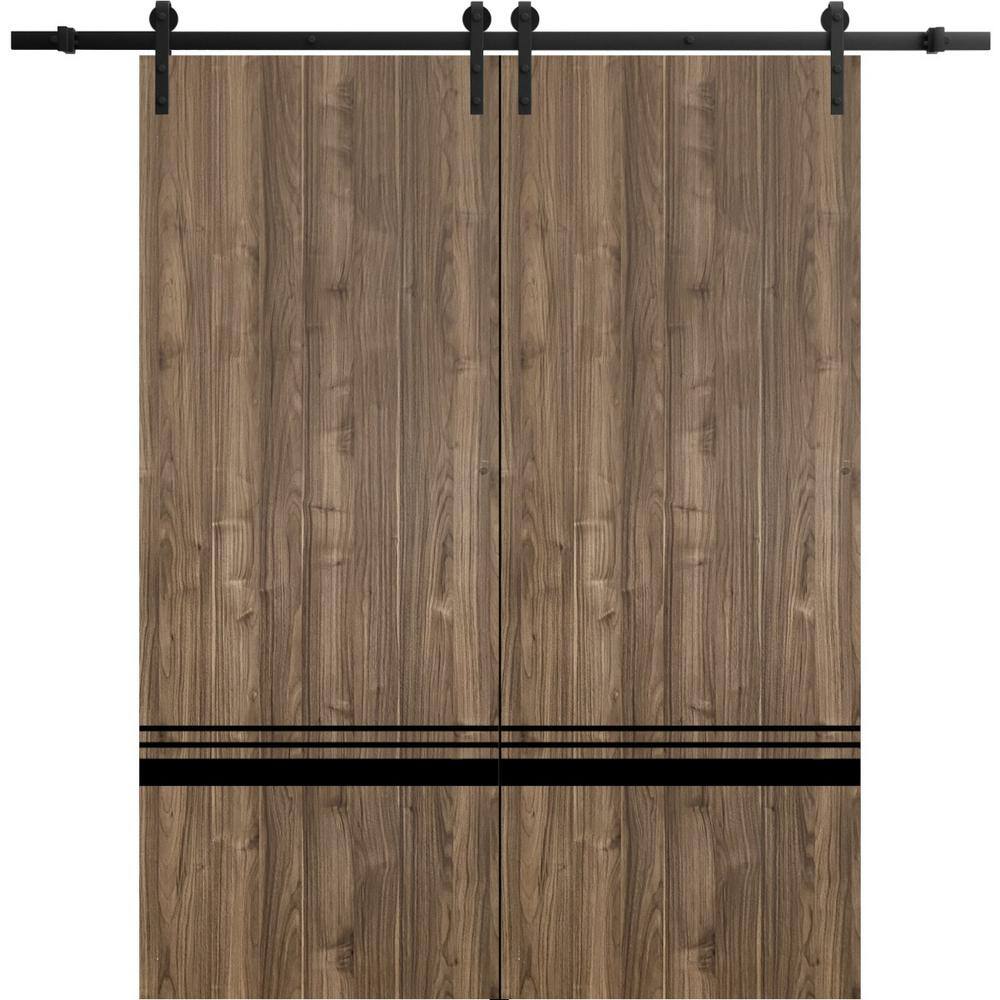 32 in. x 84 in. 2 Panel Walnut Solid Wood with Honeycomb Sliding Barn Door with Hardware Kit price history on PriceWatchPro