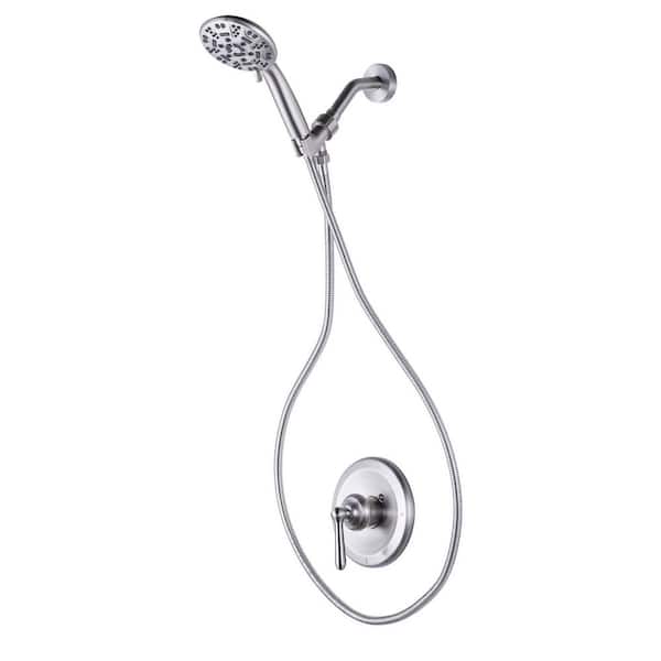 Single Handle 7-Spray Handheld Shower Faucet 1.8 GPM with Pressure Rough-in Valve and Trim Kit in Brushed Nickel