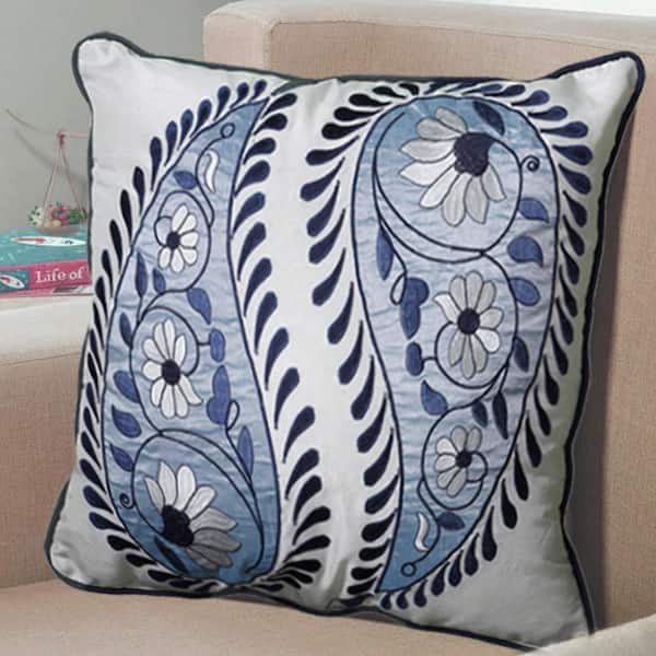 LR Home Contemporary Blue and White 18 in. x 18 in. Square Decorative Accent Pillow