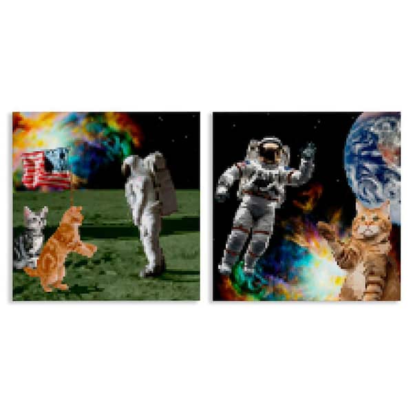 Stupell Industries Cats and Astronauts in Space by June Erica Vess 2-Pieces Unframed Animal Graphic Art Print 24 in. x 24 in.