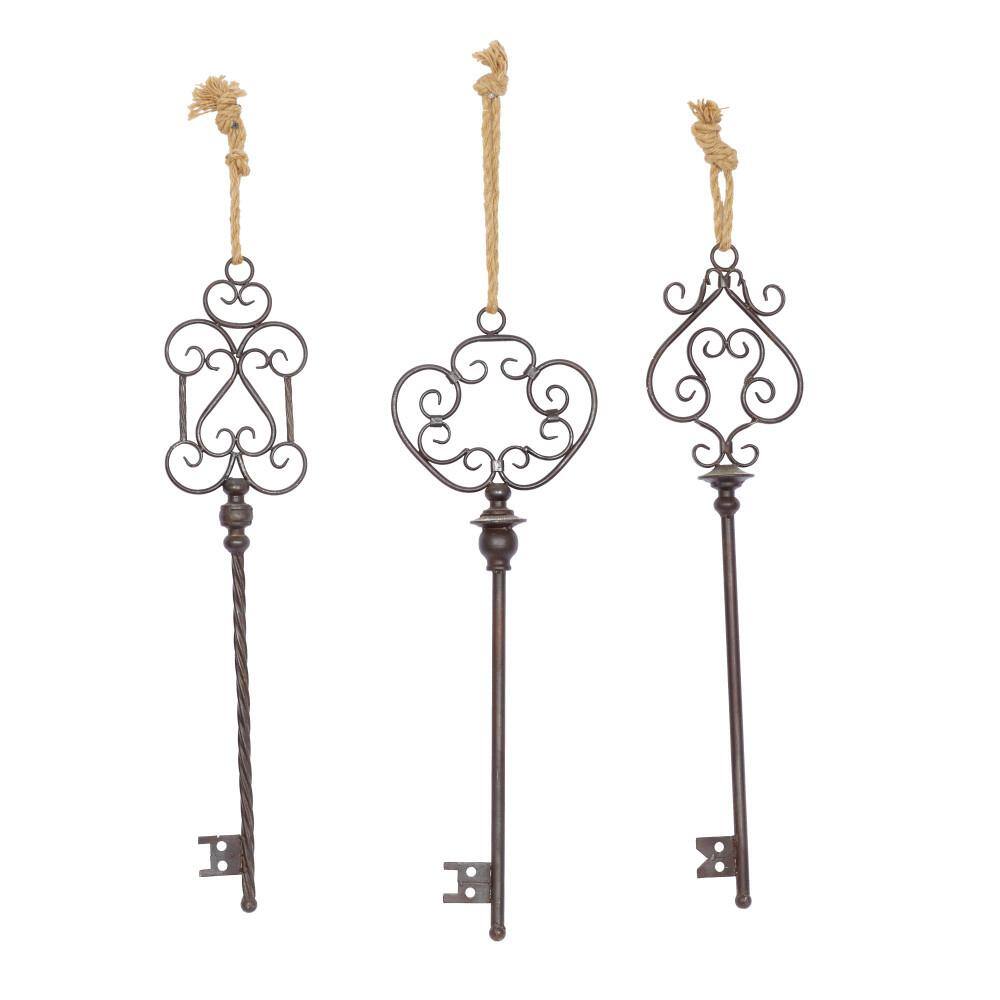 Black Metal Wall Sculptures with Rope Hanger, Set of 3