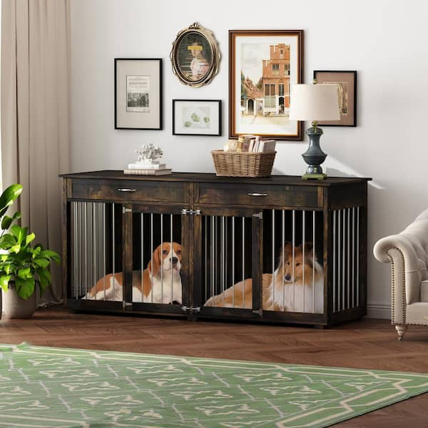 FUFU GAGA Modern Large Dog Kennel Furniture with 2 Drawers Indestructible Dog Pens with Removable Irons for Dogs Dark Tiger Skin Y THD 150160 0910 c The Home Depot