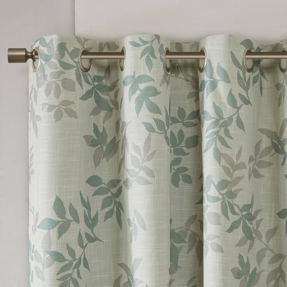 Aqua Botanical Blackout Grommet Top Drape Panel