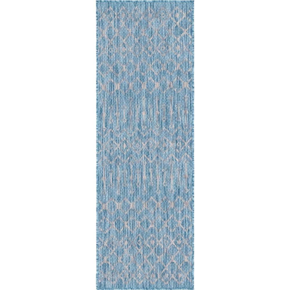 Aqua Blue/Gray Tribal Trellis Outdoor 2 ft. x 6 ft. Runner Rug price history on PriceWatchPro