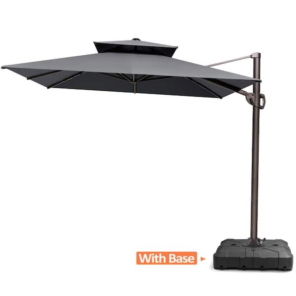 Pellebant 9 ft. x 12.5 ft. 2-Tier 360° Rotation Cantilever Patio Umbrella with Stand Wheeled Base Included in Gray