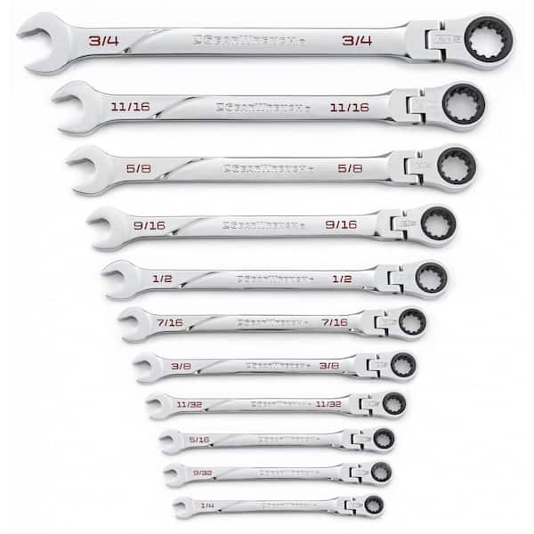SAE 120XP Universal Spline XL Flex Head Combination Ratcheting Wrench Tool Set (11-Piece)