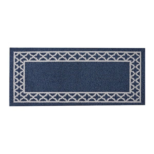 Washable Skid Resistant Denim Twist/Light Grey 2.2 ft. x 5 ft. All Loop Tufted Area Rug