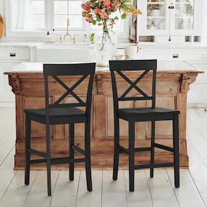 24 in. Black Wood Bar Stool, Counter Chair (Set of 2)