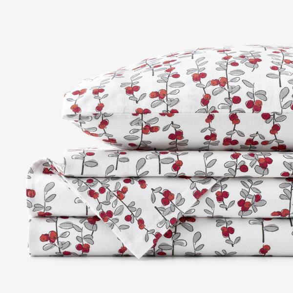 The Company Store Legends Hotel Winter Cranberries Velvet 4-Piece Multicolored Cotton Flannel Queen Sheet Set