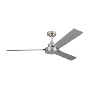 Jovie 58 in. Modern Indoor/Outdoor Brushed Steel Ceiling Fan with Silver/American Walnut Reversible Blades, Wall Control