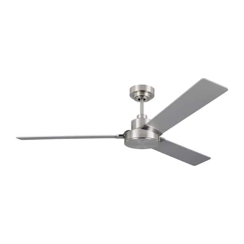 Jovie 58 in. Modern Indoor/Outdoor Brushed Steel Ceiling Fan with Silver/American Walnut Reversible Blades, Wall Control Generation Lighting Ceiling Fans Without Lights