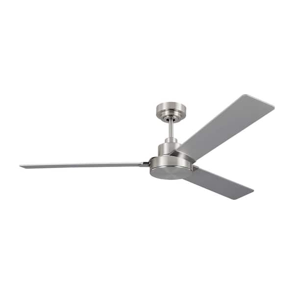 Generation Lighting Jovie 58 in. Modern Indoor/Outdoor Brushed Steel Ceiling Fan with Silver/American Walnut Reversible Blades, Wall Control