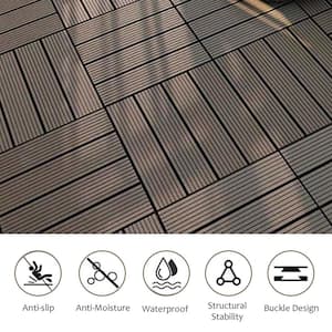 11.8 in.Wx11.8 in.L Outdoor Striped Pattern WPC Composite Interlocking Flooring Deck Tiles (20 Per Box), Light Coffee